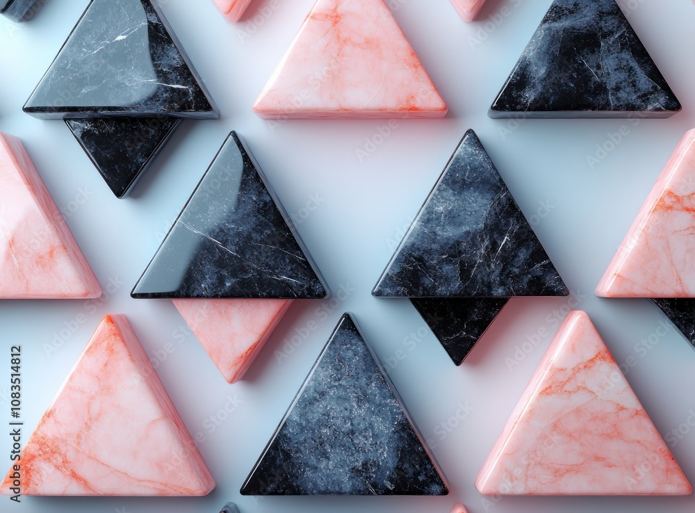 Poster here's a and keyword list suitable for a stock photo site.. abstract pink and black marble triangle 