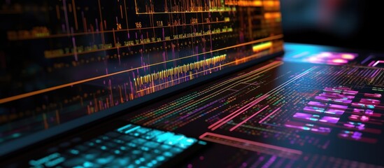 Obraz premium Closeup of a computer screen displaying colorful data and code.