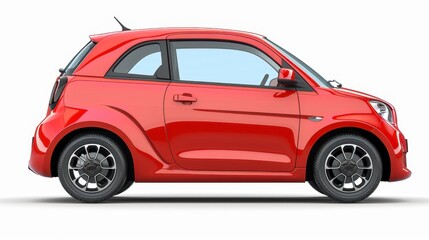 A compact city car with small body design, isolated on a white background