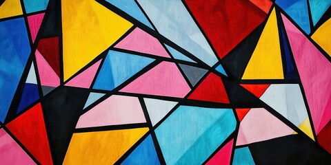 Fototapeta premium A bold geometric pattern in vibrant colors, with sharp angles and repetitive shapes, creating a modern visual effect.
