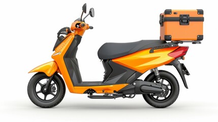 Obraz premium A food delivery scooter with a thermal box on the back, isolated on a white background