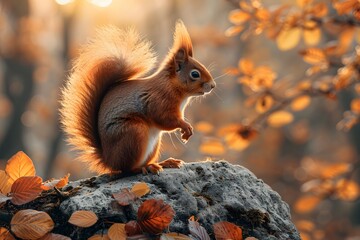 Obraz premium Autumn Serenity with Squirrel in Forest Setting - Nature Wildlife Photography