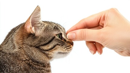 Close-Up of Cat with Hand Interaction in Bright Light