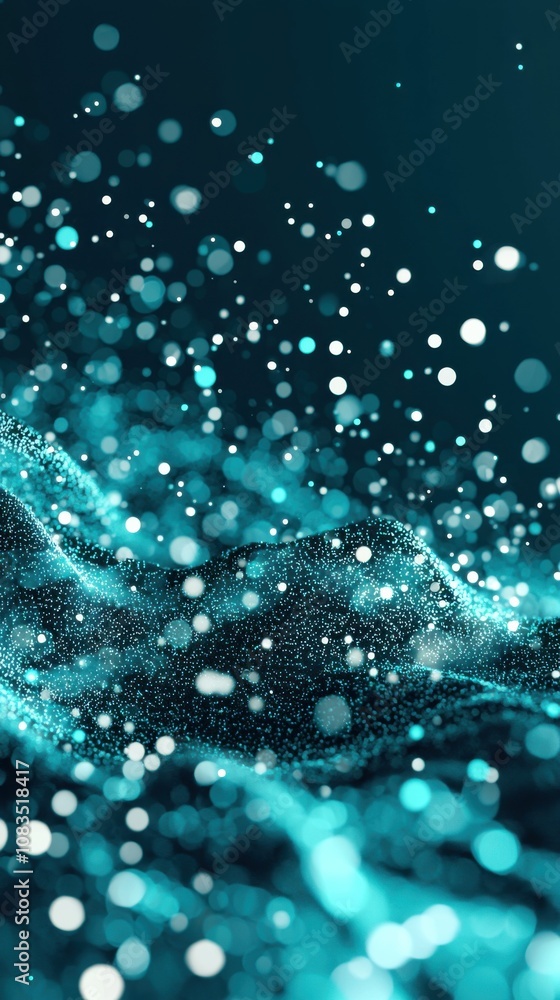 Poster dynamic splashing water particles abstract art digital environment close-up view fluid motion
