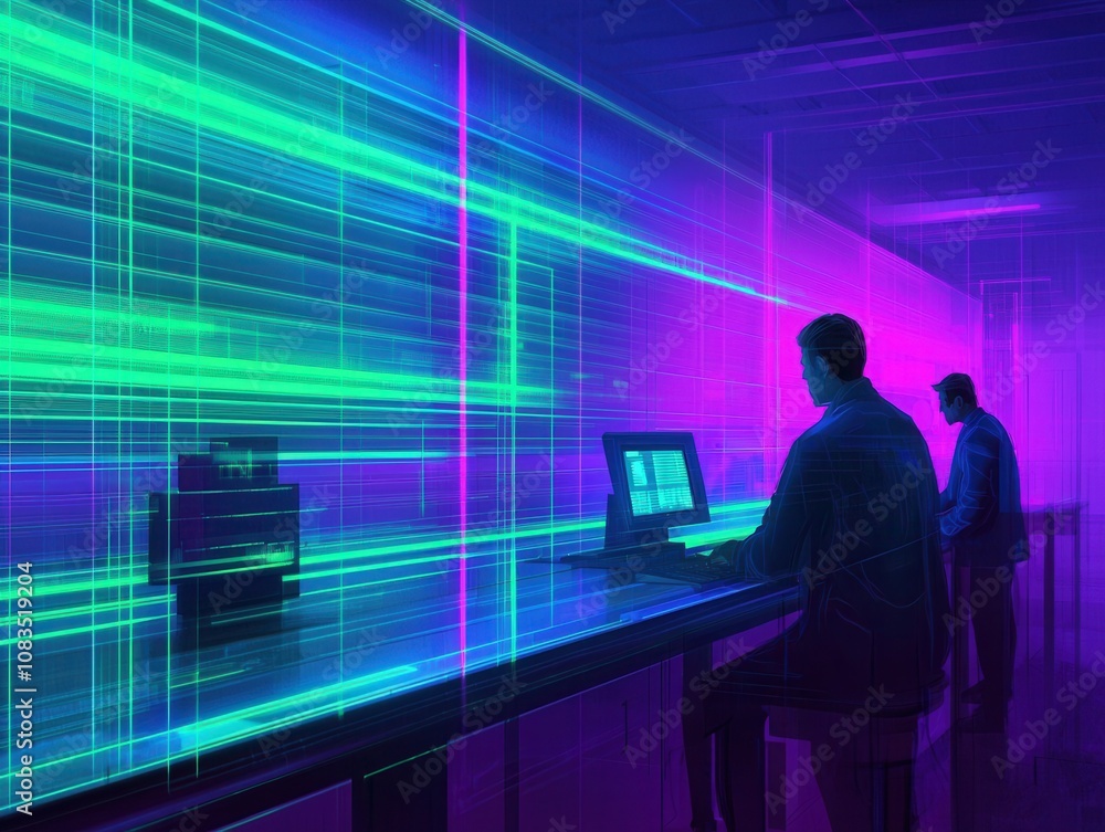 Poster data visualization event digital workspace technology abstract side view innovation light