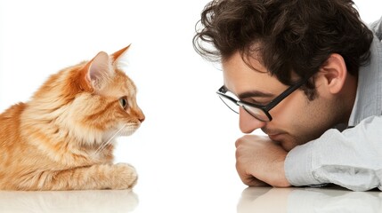 Gentle Veterinarian Meeting Cat in Studio Setting