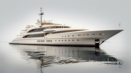 A luxury yacht with a white deck, isolated on a white background