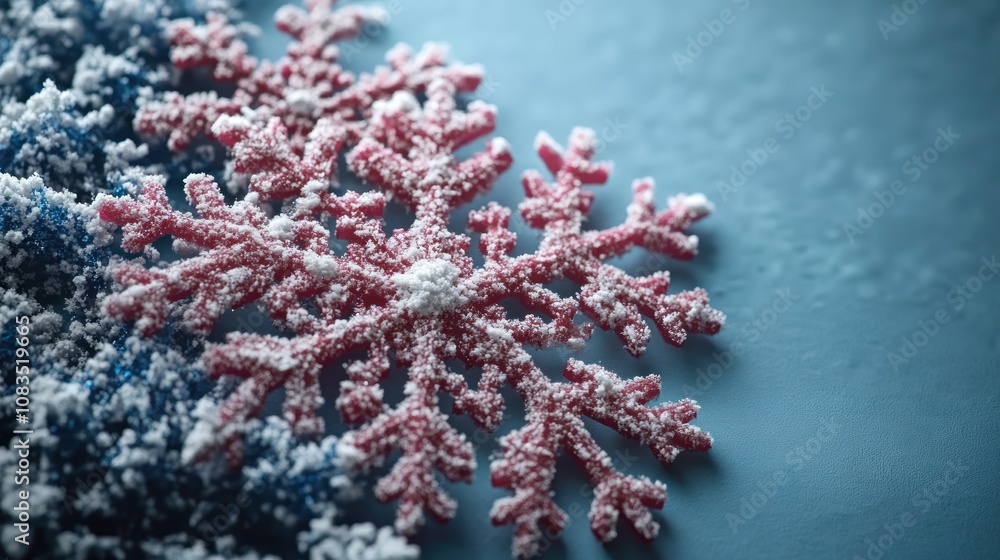 Poster a close-up of a colorful snowflake on a textured surface.