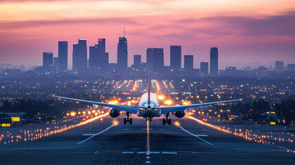 Fototapeta premium The plane takes off from the city airport
