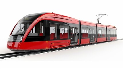 Fototapeta premium A modern tram with a sleek design, isolated on a white background