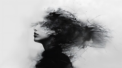 Fototapeta premium A surreal portrait blending human features with abstract elements, exploring themes of identity and emotion.