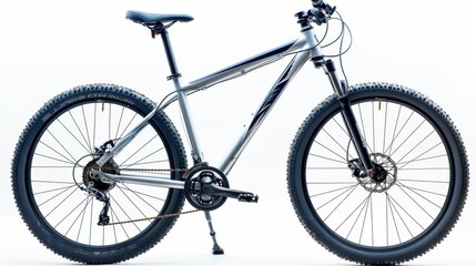 Naklejka premium A mountain bike with knobby tires, designed for rough terrain, isolated on a white background