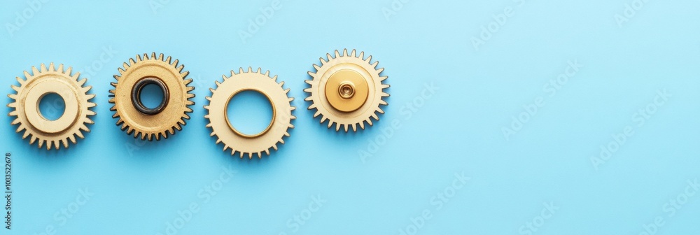 Aufkleber a close-up of mechanical gears alongside a microprocessor on a vibrant blue background, showcasing e
