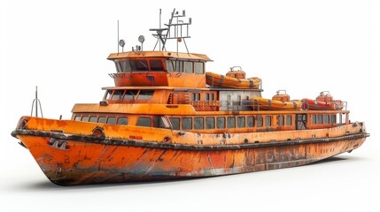 Fototapeta premium A passenger ferry with lifeboats, isolated on a white background