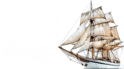 Fototapeta premium A sailboat with folded sails, anchored and ready for transport, isolated on a white background