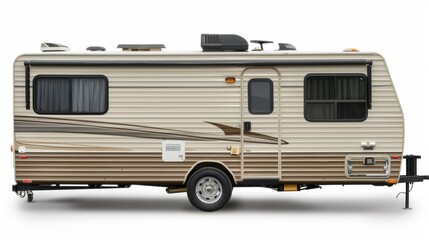 A small recreational RV trailer, isolated on white background
