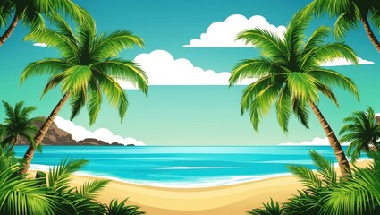 Obraz premium Relaxing beach scene with palm trees and clear blue water tropical paradise landscape photography calm environment aerial view serenity and escape