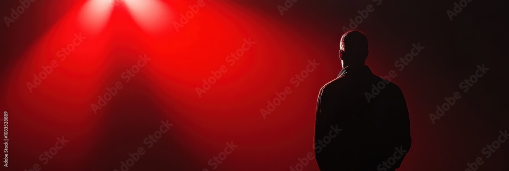 Aufkleber a dark figure of a burglar stands in a shadowy area illuminated by a red spotlight, poised for illeg