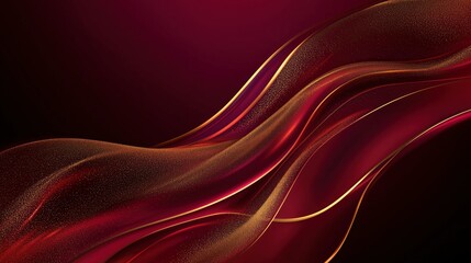 Obraz premium Elegant 3D banner with flowing golden patterns on a deep red background, leaving space for greetings.