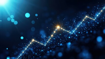 Abstract digital growth chart with glowing dots and lines on a blue background.