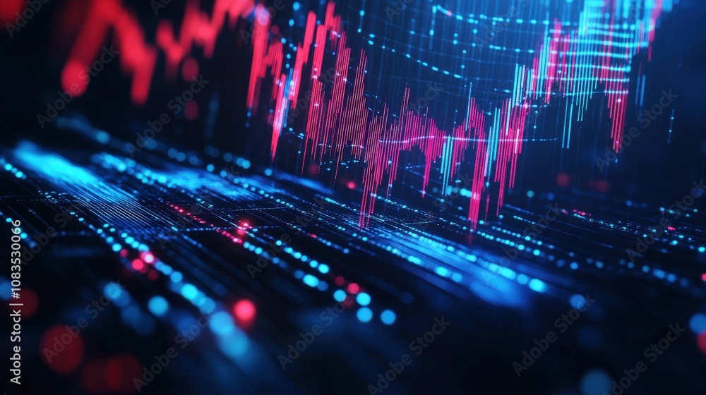 Poster abstract glowing graph representing digital data and analytics in technology.
