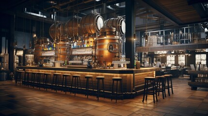 A photo of a modern gastropub with a rotating craft