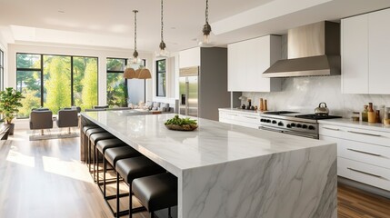 Fototapeta premium A photo of a modern kitchen with stainless steel