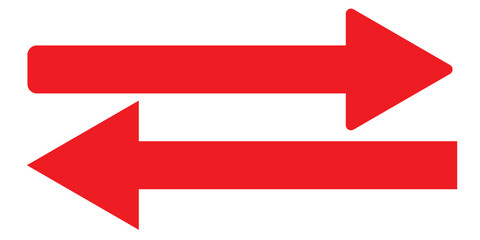 Red long arrow icon isolated on white background. Long arrow vector, icon. Red horizontal arrow. Straight long arrow vector icon.