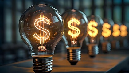 Illuminated dollar sign bulb in warm tones, symbolizing innovative financial ideas