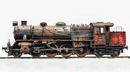 Obraz premium A vintage train engine with classic design, isolated on white background