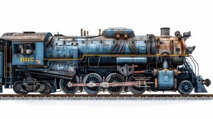 Fototapeta premium A vintage train engine with classic design, isolated on white background