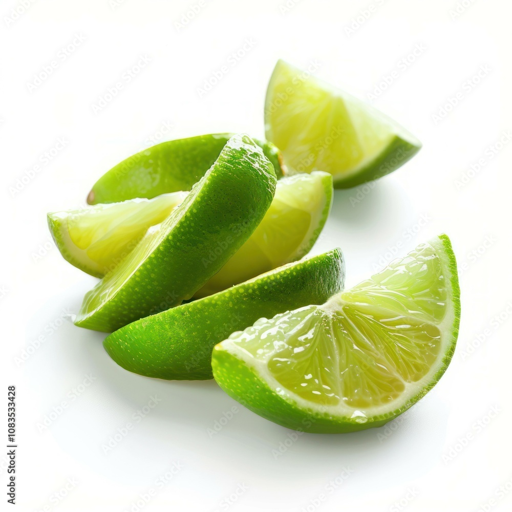 Aufkleber lime wedges with water drops create a refreshing image on a plain white background