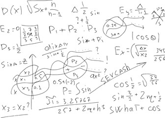 Mathematical, scientific formulas and expressions. Educational, vector illustration. Hand-drawn on a white background.	