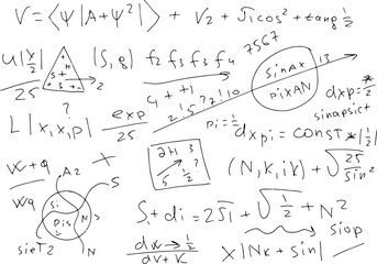 Mathematical, scientific formulas and expressions. Educational, vector illustration. Hand-drawn on a white background.	