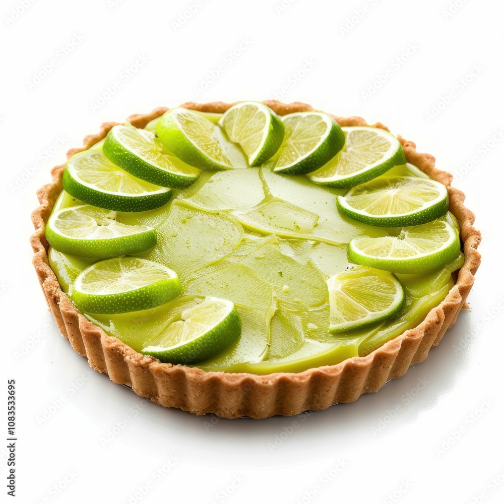Poster key lime pie decorated with lime slices, creating a visually appealing dessert