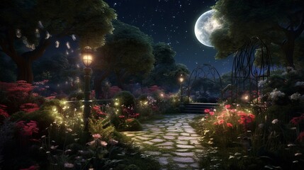 Obraz premium A photo of a moonlight garden designed to be enjoyed