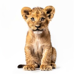Fototapeta premium Studio shot of a cute lion cub sitting on a seamless white background