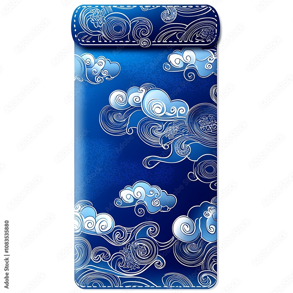 Aufkleber decorative blue background featuring swirling clouds and waves in a stylish artistic design suitable
