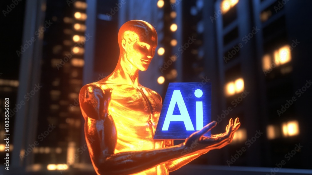Poster abstract giving hand with ai word. artificial intelligence and machine learning concept. low poly st