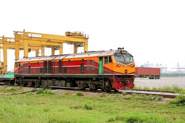 Freight train running in the shipping harbor