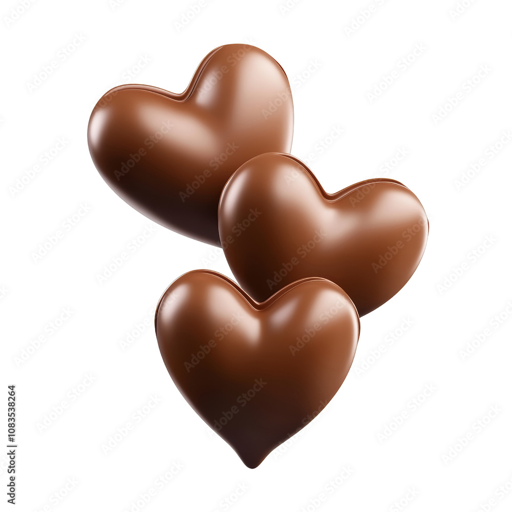 Wall mural flying heart shaped chocolates 3d render icon isolated on transparent background cutout