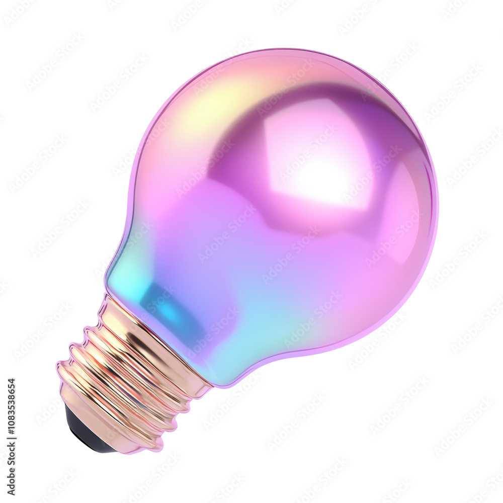Poster gradient light bulb holographic iridescent 3d render icon isolated on transparent background cutout