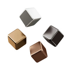 flying four luxury shiny black brown and silver cube fluid holographic Iridescent 3d render icon isolated on transparent background cutout