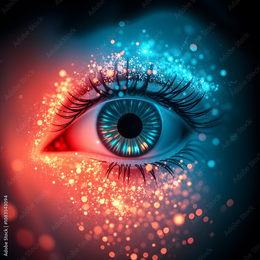 Aufkleber An Artistic Representation of a Vigorous Eye Dissolving into Ethereal Particles with Glowing Effects for Use in Creative Projects