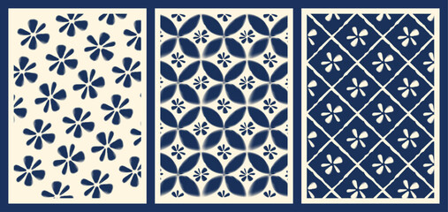 Japanese Shibori pattern Poster art print set. collection of classic japanesse Art collection for cover, poster, banner.