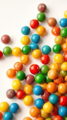 Obraz premium A close-up image of colorful skittles against a clean, white background, delicious, assortment