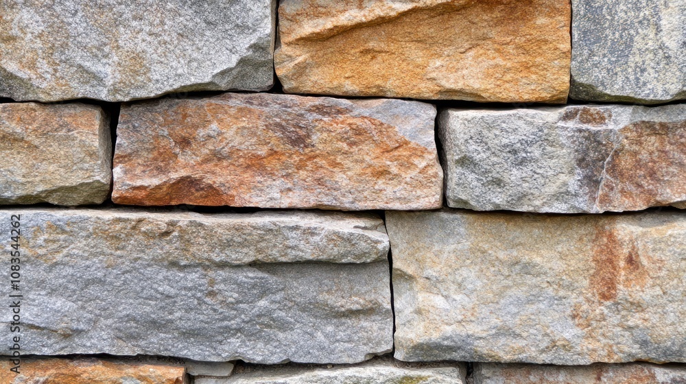 Poster close-up of a rustic stone wall with varied colors and textures