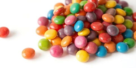 Obraz premium A colorful stack of skittles isolated on a clear background, vibrant, pile