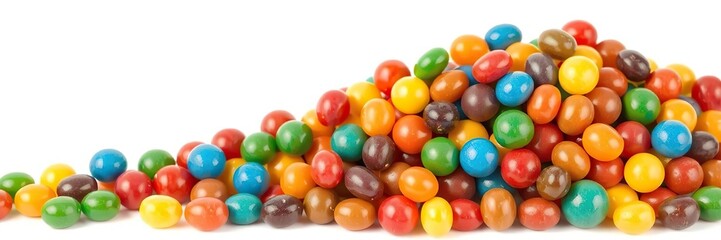Obraz premium A colorful stack of skittles isolated on a white background, arrangement, round