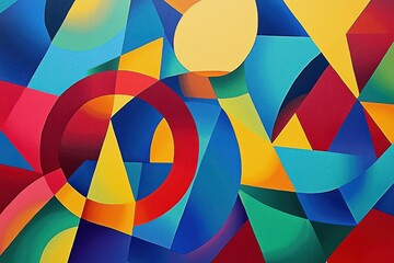 Obraz premium Abstract geometric composition with vibrant colors and shapes creating a dynamic visual experience.